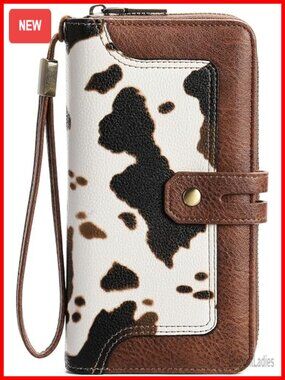 Large RFID Wristlet Wallet Vegan Leather Detachable Clutch Card Holder